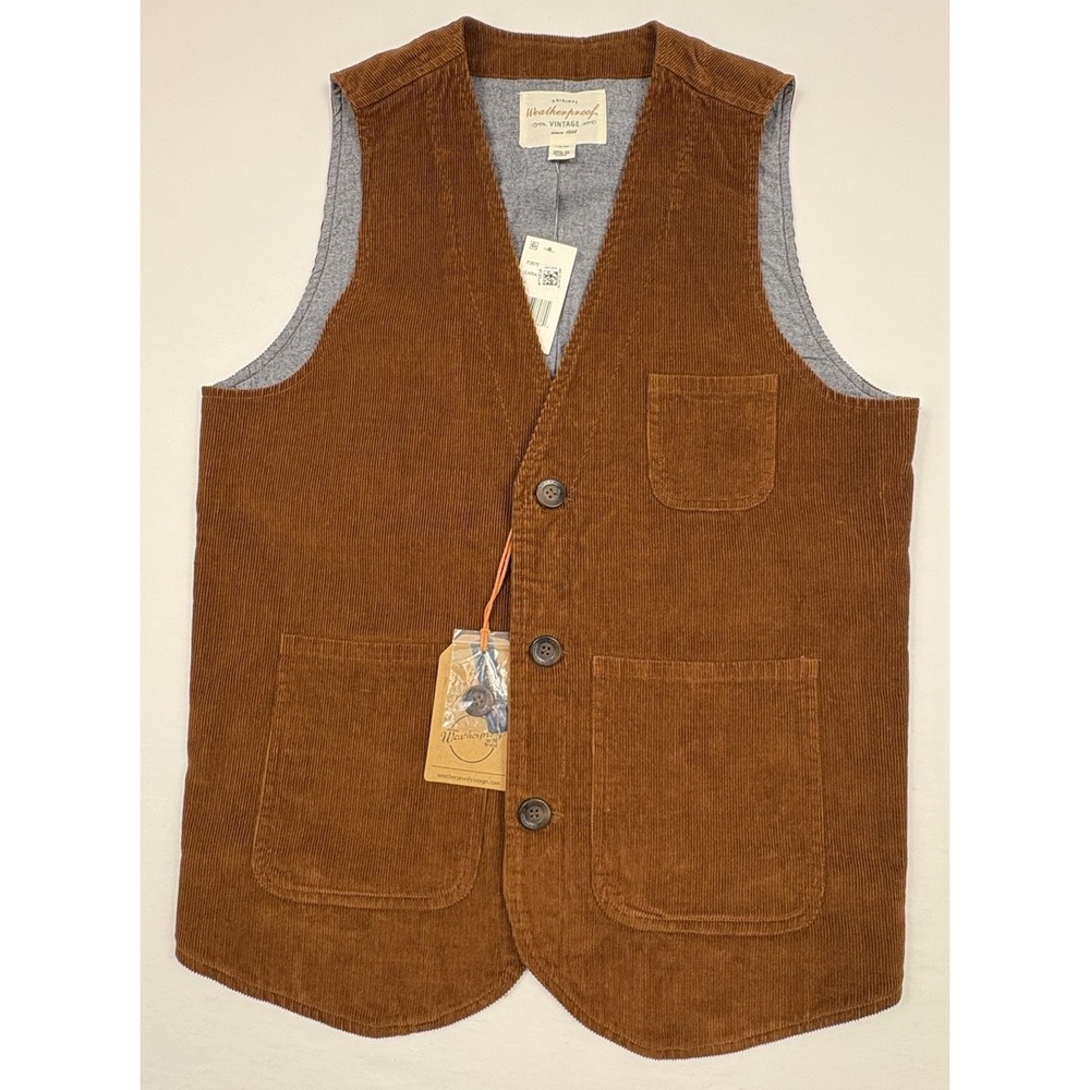 NWT Weatherproof Vintage Brown Corduroy Patch Pocket Western Vest Denim Lining M